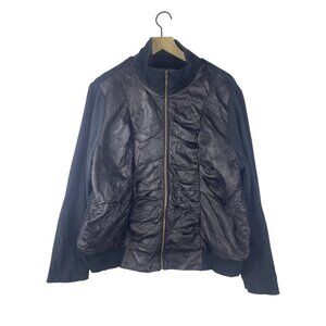 XCVI Leather Ruched Moto Jacket Womens XL Black Mobwife Street Lightweight Black